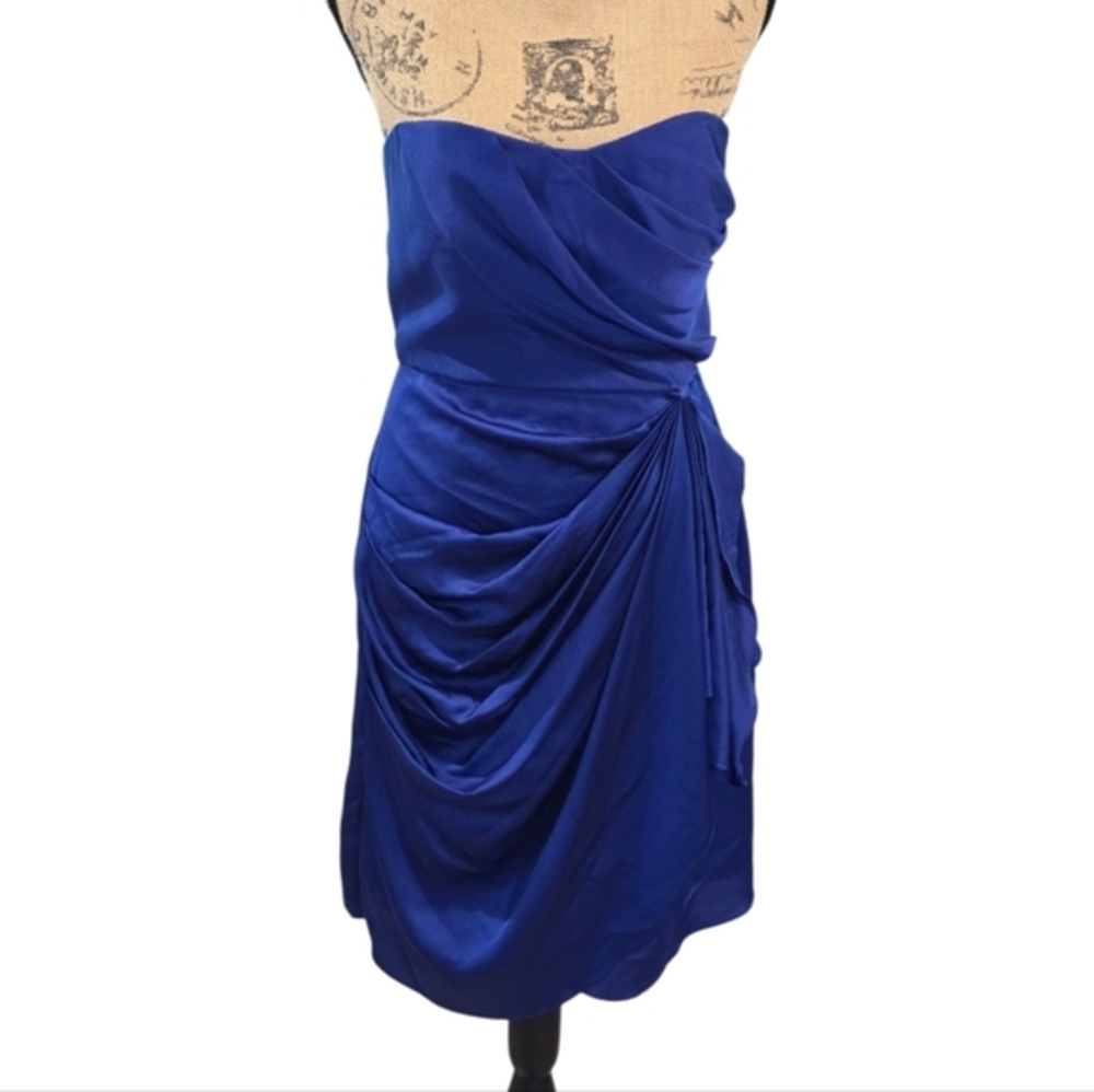 Max & Cleo Elegant Blue Strapless Waterfall Silky Party Cocktail Dress Size‎ 6